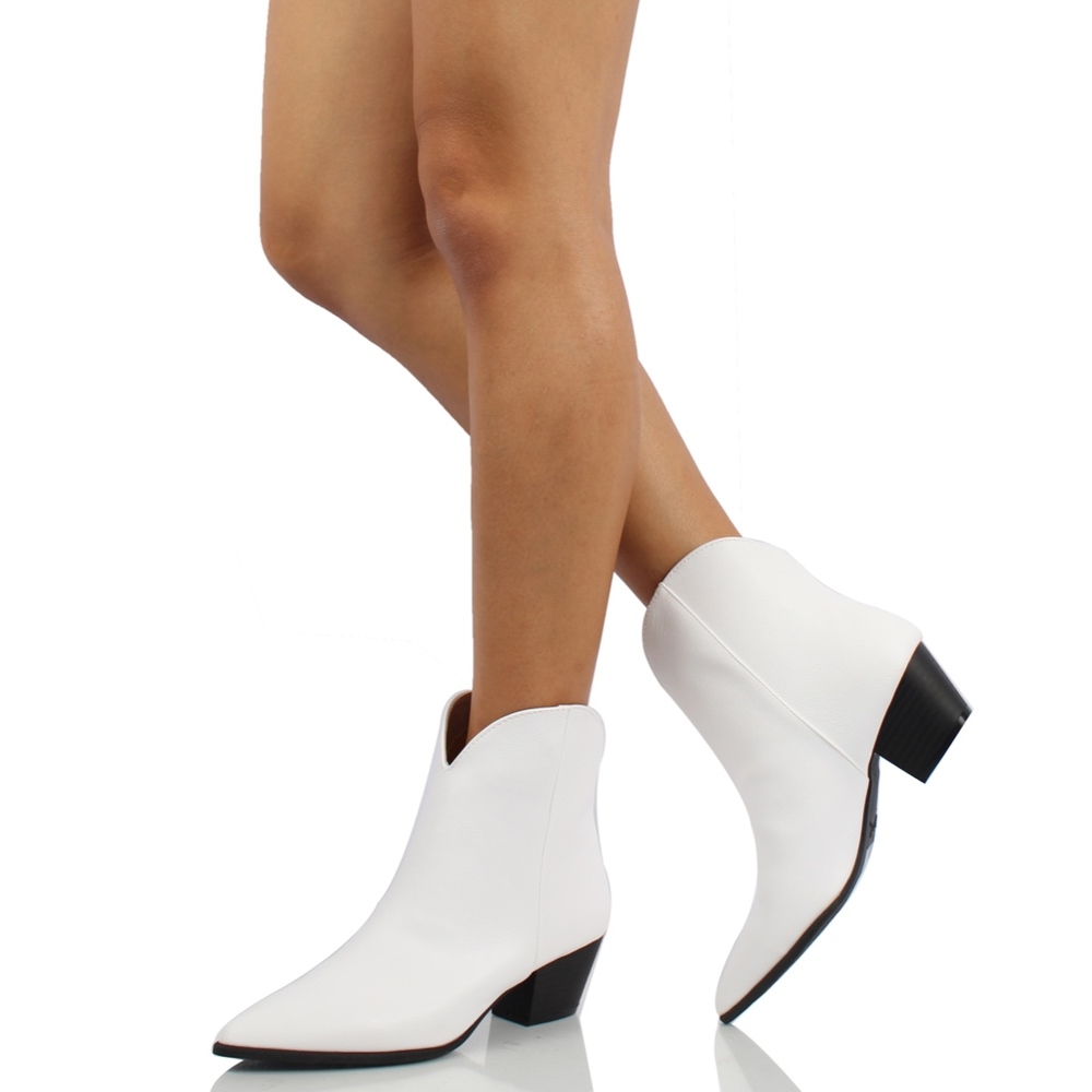 White Pointy Toe Cowboy Ankle Bootie - Picture 7 of 7